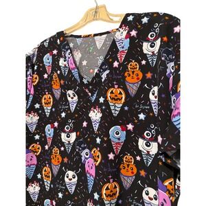 GT Halloween Ice Scream Scrub Top Black V-Neck Large BC50-1540BK